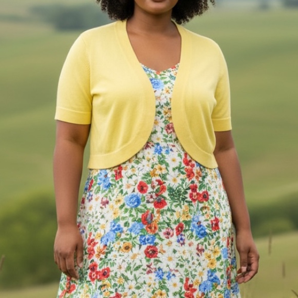 Yellow Short Sleeve Bolero Cardigan - XL